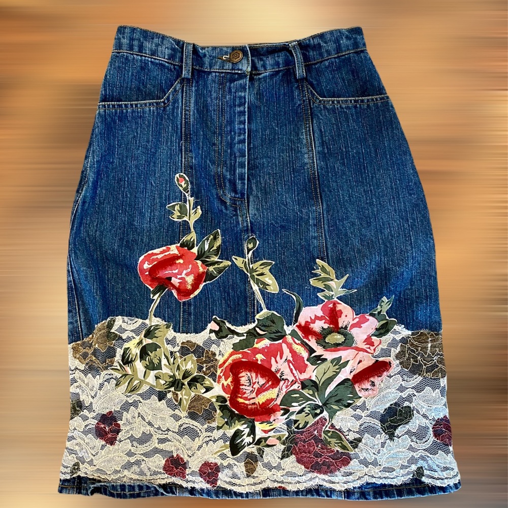 MONROE & MAIN Embellised Denim Pencil Skirt - Picture 10 of 13